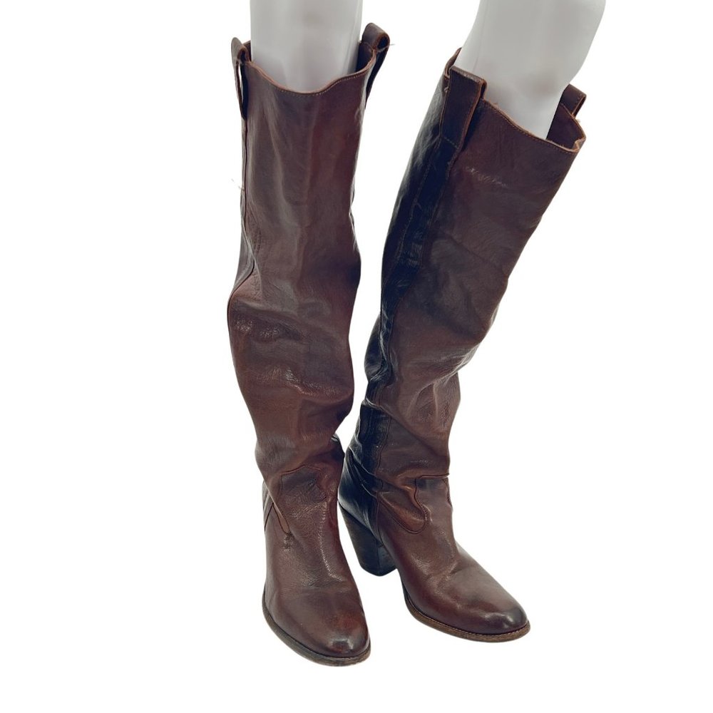 Frye Over The Knee Brown Tall Slouch Boots Western Boho Leather Heel sz. 10